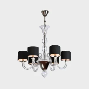 Lustre italien en verre soufflé, cristaux de couleur transparents